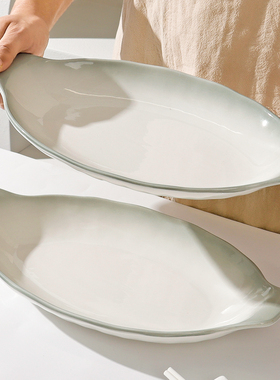 怀瑾双耳陶瓷鱼盘家用蒸鱼盘子2025新款高级感鱼盆鱼碗大号装鱼碟