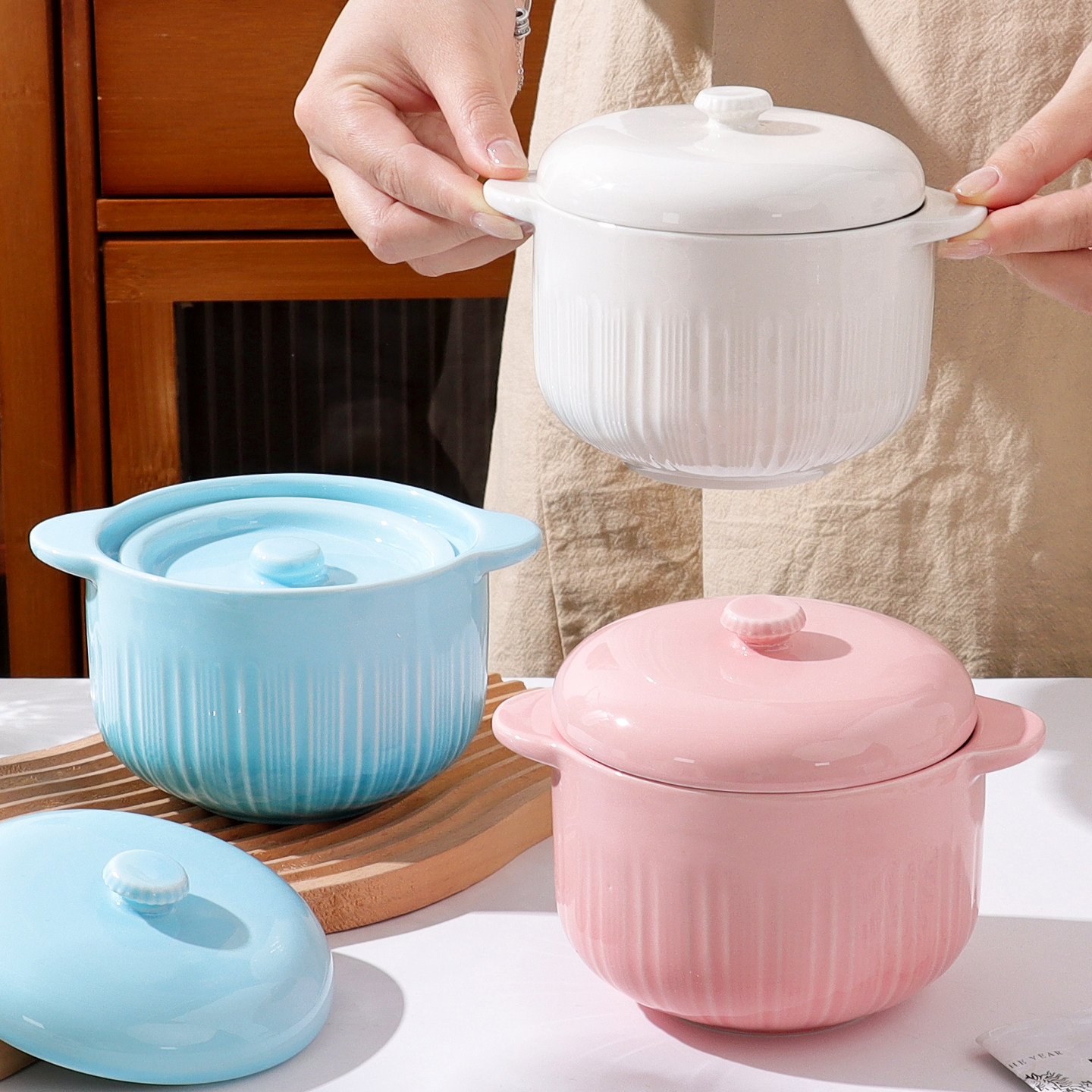 怀瑾陶瓷瓦罐煨汤双耳双盖炖盅隔水炖燕窝汤盅煲汤炖罐鸡蛋羹汤煲