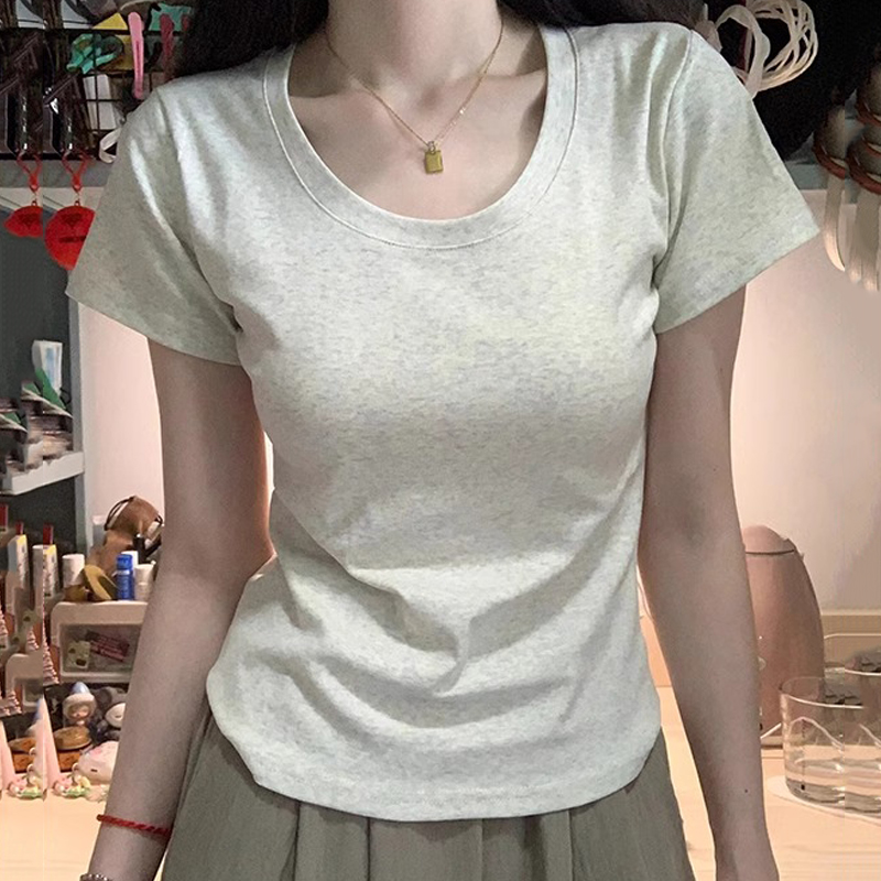 夏季辣妹露锁骨显瘦u领T恤上衣女