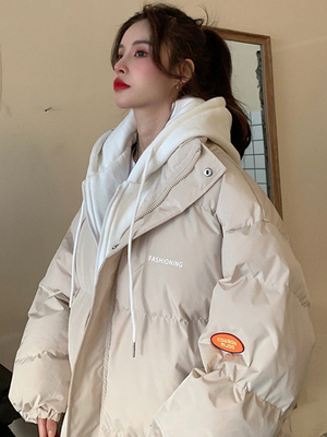 小个子连帽假两件羽绒棉服女冬装