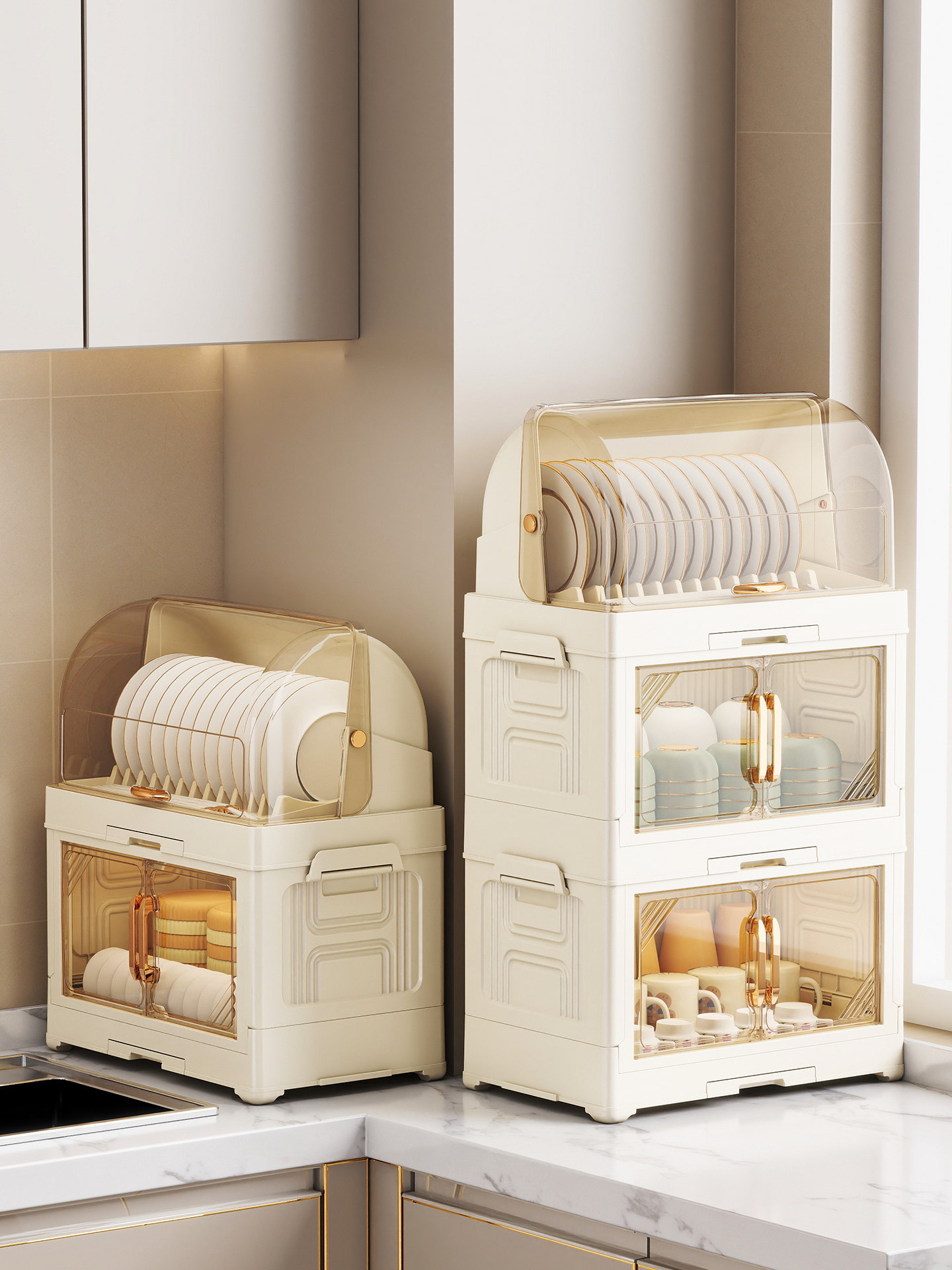 厨房碗架家用带盖碗筷收纳盒放餐具碟盘装碗箱塑料碗柜沥水置物架