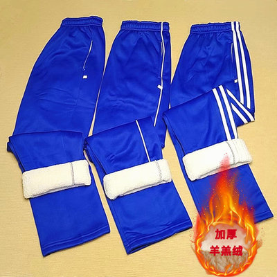 运动休闲裤宝蓝色冬季羊羔绒加厚