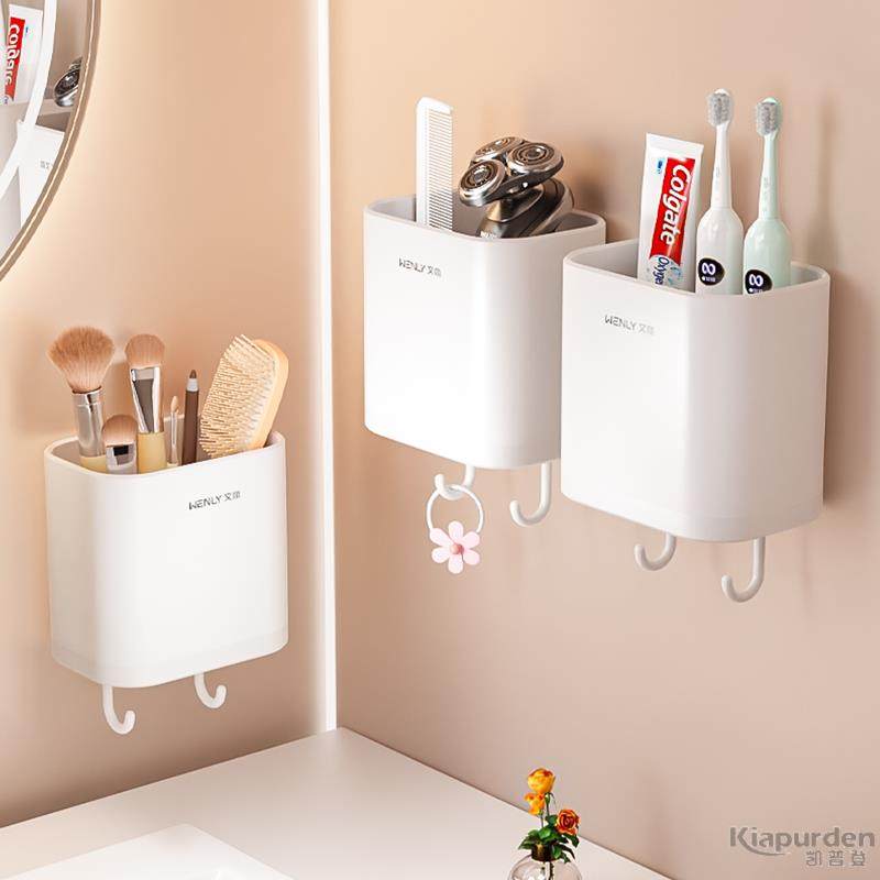 梳子收纳筒卫生间置物架壁挂式墙上牙刷牙膏盒各种神器放的免打孔