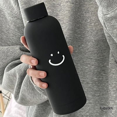 纯色简约笑脸保温杯小众初高中生上学专用水杯男女生创意表情休想