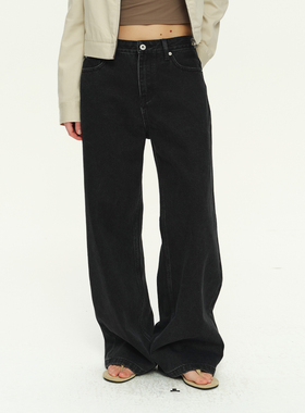 ReAimNess* 055H 做旧人工擦洗复古质感中高腰直筒女牛仔裤长裤