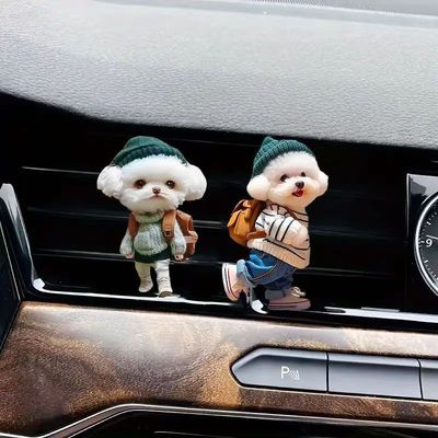 创意小狗汽车出风口香水夹亚克力平面可爱泰迪车载内饰品香薰