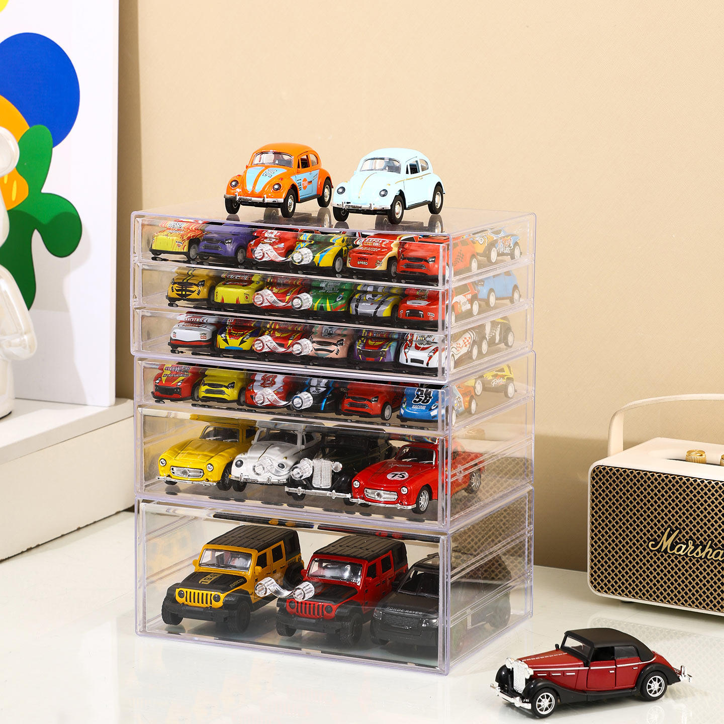 小汽车展示架透明抽屉1:64风火轮合金模型多美卡儿童玩具车收纳盒,收纳整理,桌面收纳盒,淘宝优惠券,粉丝福利购,淘宝优惠卷