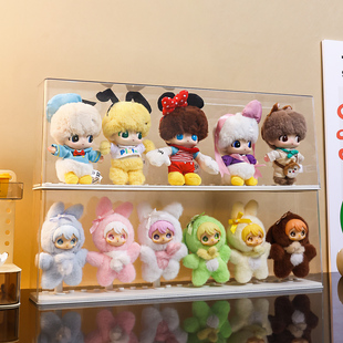 dimoo展示盒防尘labubu搪胶娃毛绒挂件保护罩透明盲盒收纳展示架