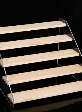 盲盒收纳展示架梯形手办收纳盒木质阶梯式化妆品香水指甲油置物架