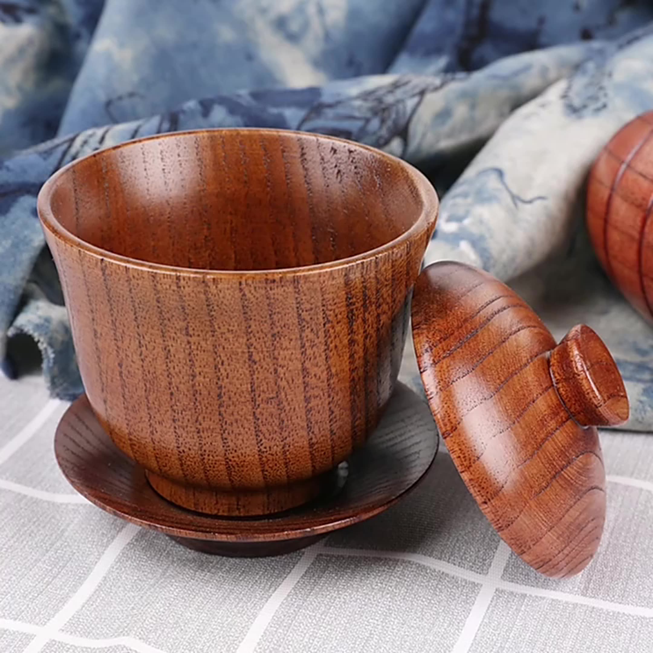 日式木质餐厅家用手柄咖啡杯礼品随手木杯子酸枣木创意水杯太空杯