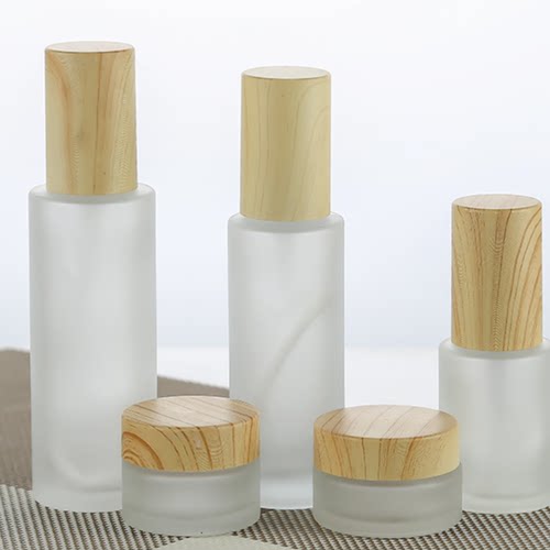 木纹盖磨砂玻璃喷雾瓶乳液瓶膏霜瓶化妆品分装瓶空瓶粉底液按压式
