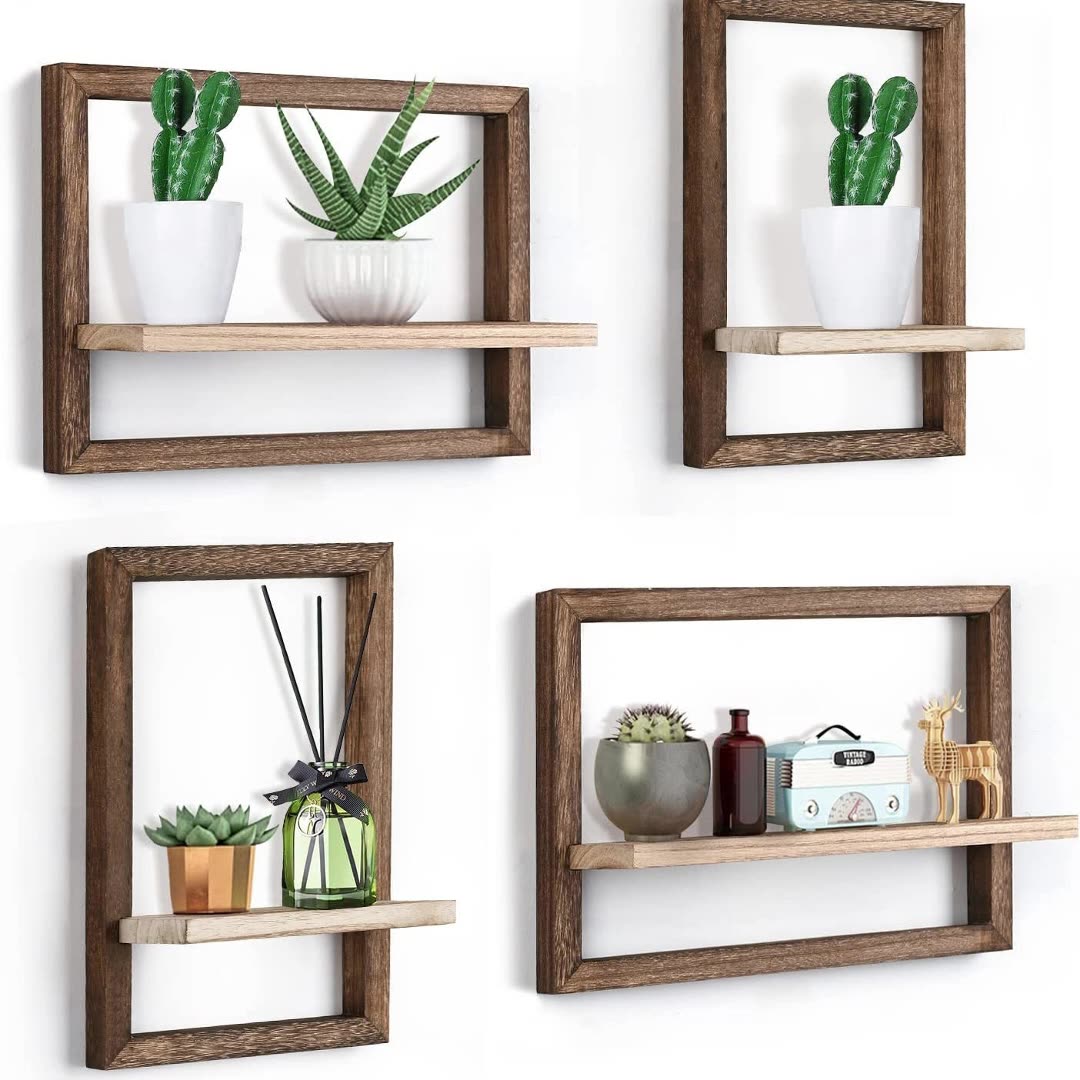 木质相框壁挂架创意方形家用客厅墙壁置物挂架卧室木质装饰置物架