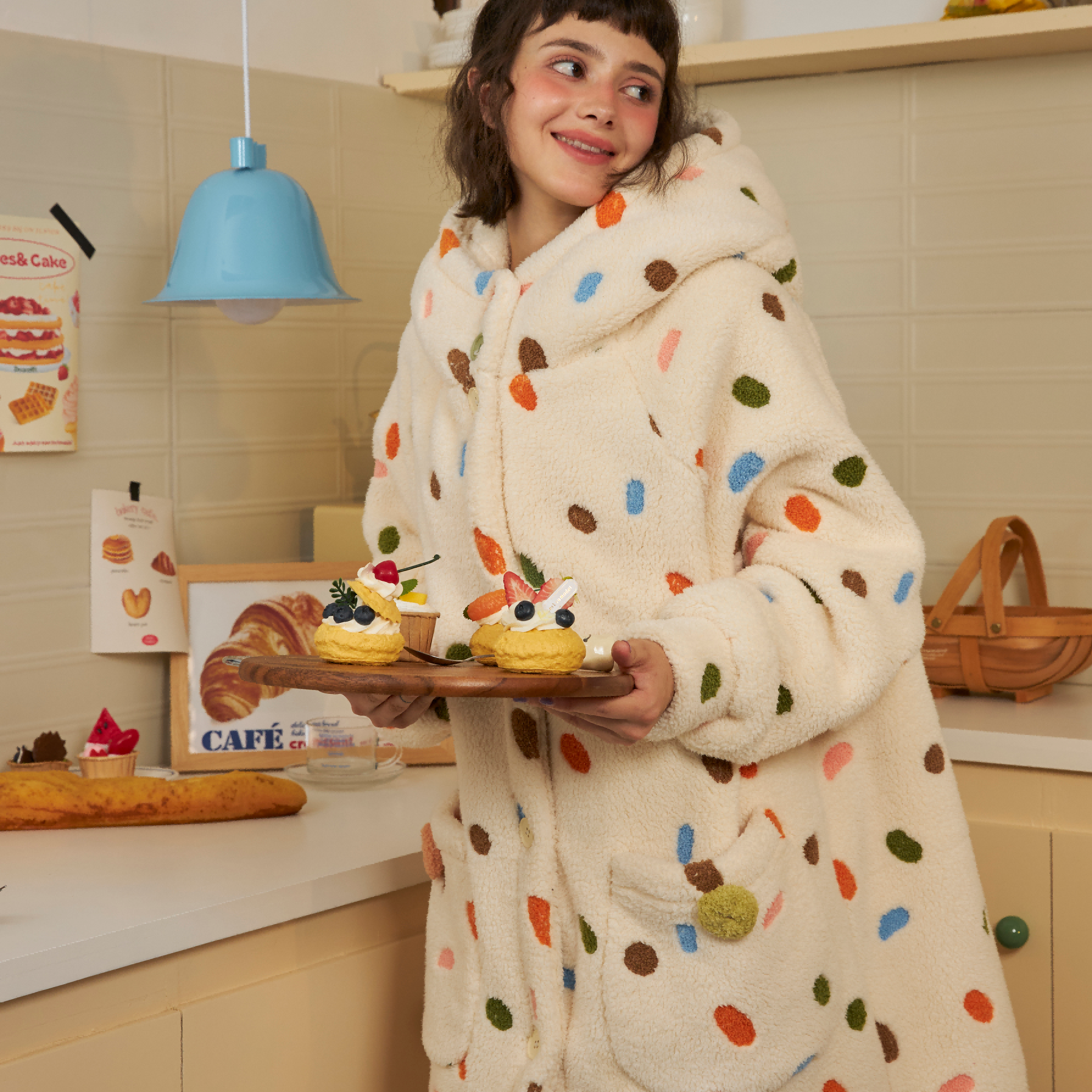 PJOCLOCK睡时记睡袍女冬2024新款网红风ins风加绒加厚珊瑚绒睡衣