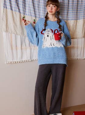 PJOCLOCK睡时记睡衣女秋冬2025半边绒可爱加绒可外穿雪尼尔家居服