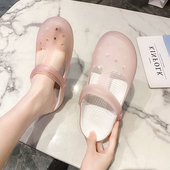 子网红沙滩鞋 玛丽珍洞洞鞋 女夏ins潮外穿软底坡跟凉拖护士包头鞋