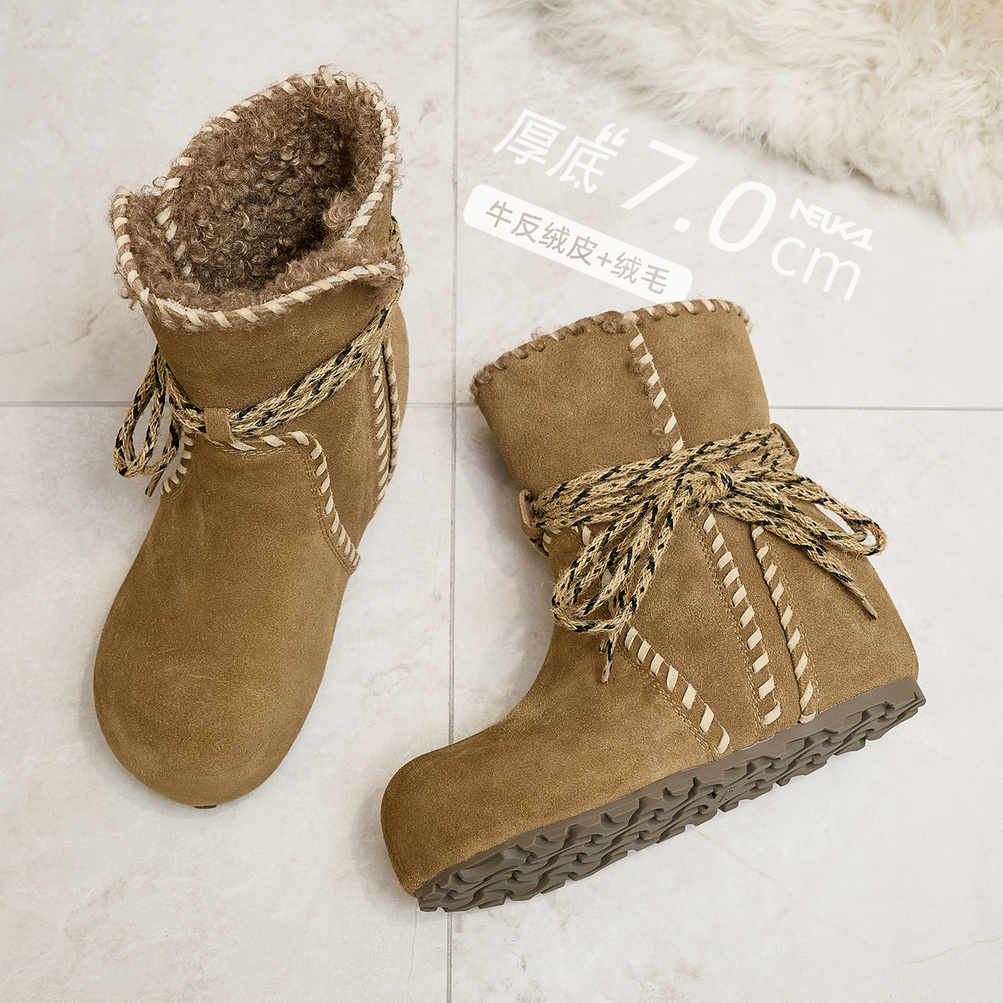 新卡伦隐形内增高雪地靴女