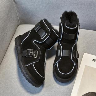 新卡伦雪地靴女2025新款冬季加绒加厚厚底短靴东北抗寒机车靴