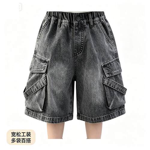 2026夏季新款男童牛仔短裤宽松休闲五分裤裤儿童帅气工装口袋裤潮