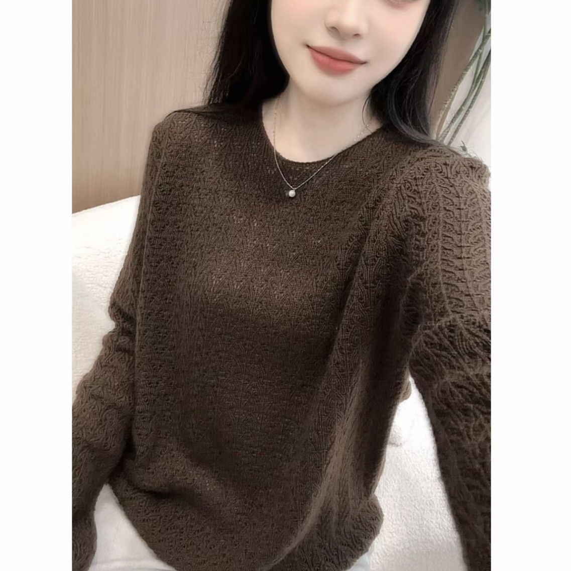 韩式镂空宽松百搭圆领针织衫女2025秋冬新款复古时髦毛衣上衣打底