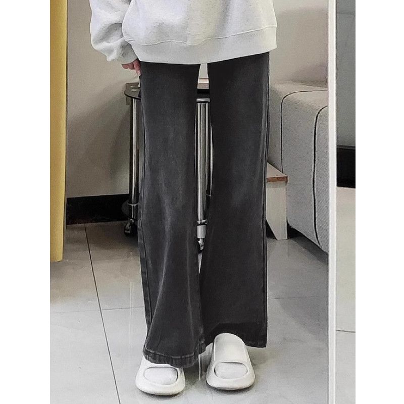 黑灰色直筒牛仔裤女2025春秋新款复古做旧高腰垂感薄款显瘦阔腿裤