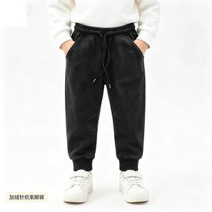 美式男裤秋冬款加绒针织做旧抽绳休闲运动裤男束脚复古卫裤小脚裤