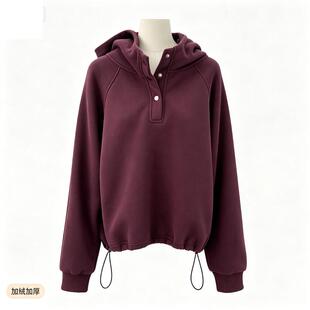韩版bf中性风纯色连帽套头卫衣女加绒加厚宽松慵懒帽衫秋冬季学生