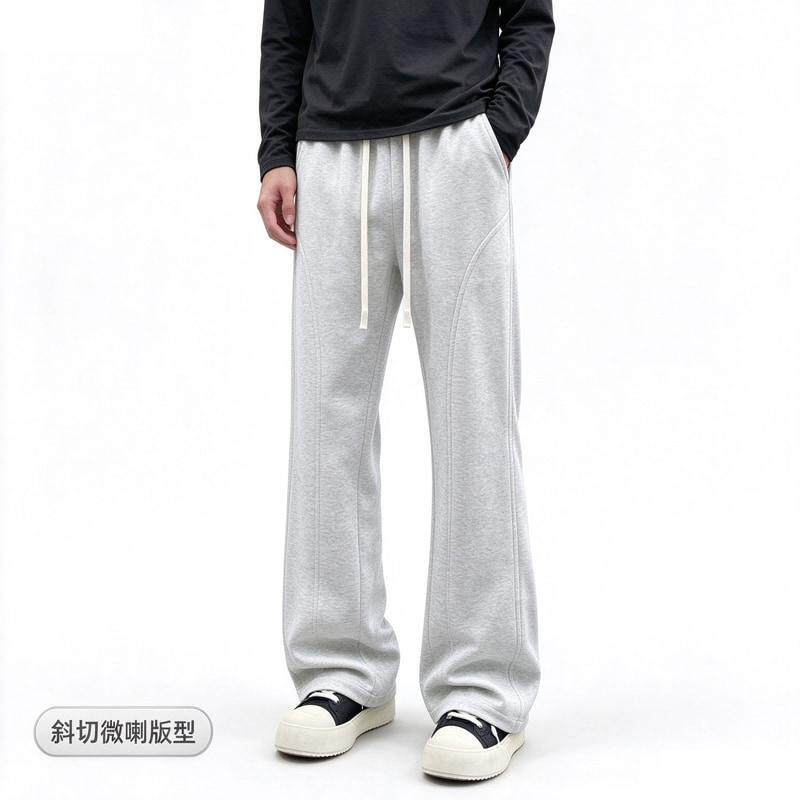 纯棉浅灰色斜切微喇卫裤男女同款美式复古cleanfit裤子弯刀休闲裤