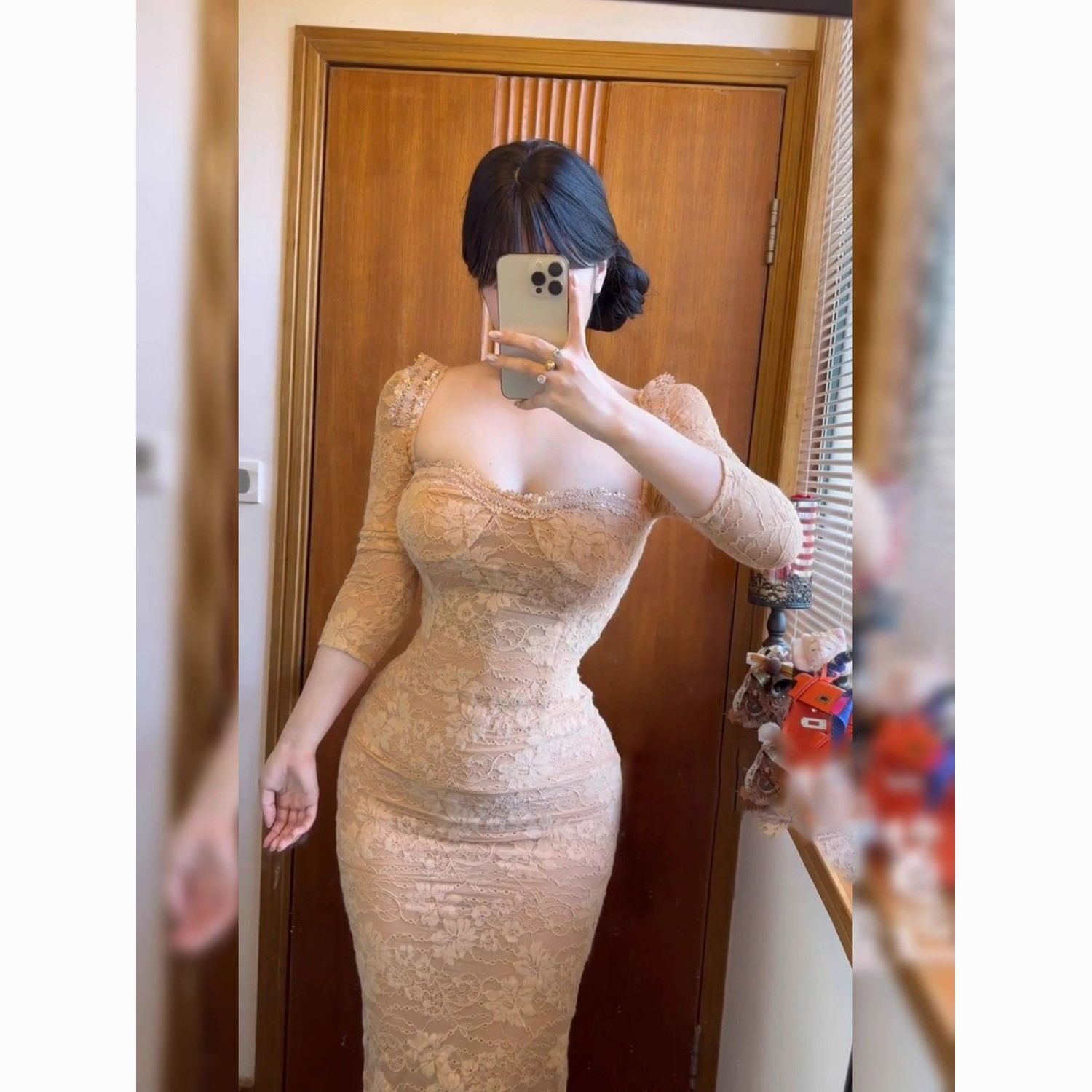 秋冬季法式新款轻熟御姐风蕾丝长袖连衣裙气质修身显瘦包臀长裙子