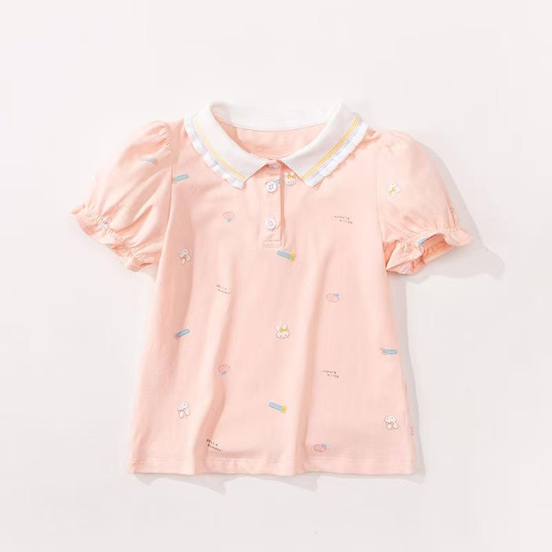 女童polo衫2025夏季新款短袖薄款t恤儿童宝宝泡泡袖纯棉上衣半袖