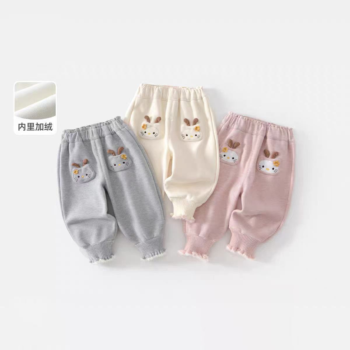 女童加绒裤子2025新款运动裤女宝宝纯棉休闲裤儿童秋冬季束脚卫裤