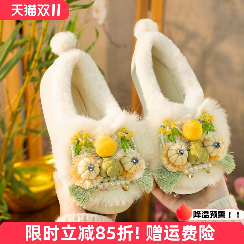 冬季虎头鞋女加绒毛毛可爱棉鞋