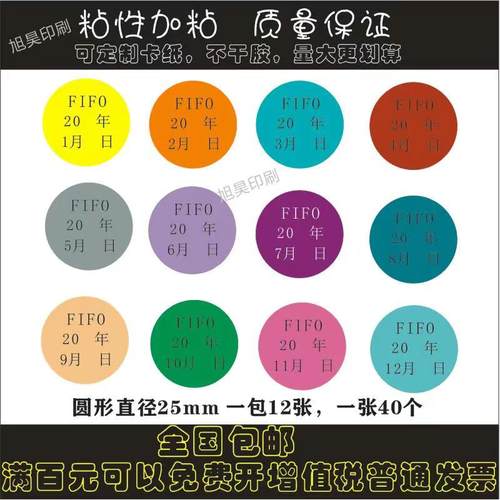 彩色圆形FIFO2025年 月份数字贴纸 1-12月25mm数字分类标签不干胶
