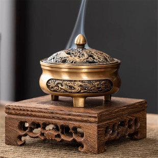 龙凤呈祥盘香炉子仿古香道中式 宣德炉檀香家用室内莲花香薰炉摆件