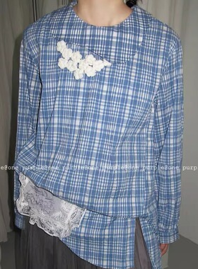 One purple| 日系肌理格纹套头衬衫小众童趣不规则花瓣领娃娃衫