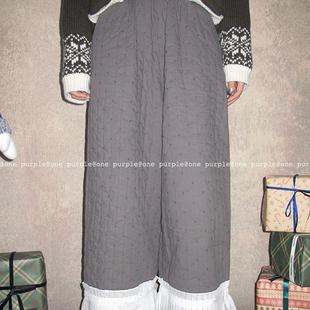 慵懒百搭夹棉休闲长裤 日系绗棉褶皱花边直筒裤 purple One