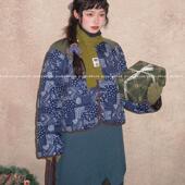 复古撞色腰果花夹棉外套韩版 One purple 宽松圆领保暖棉衣