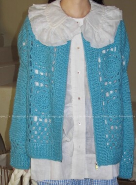 One purple|10.1 祖母手作～重工手打纯色祖母格镂空圆领针织外套