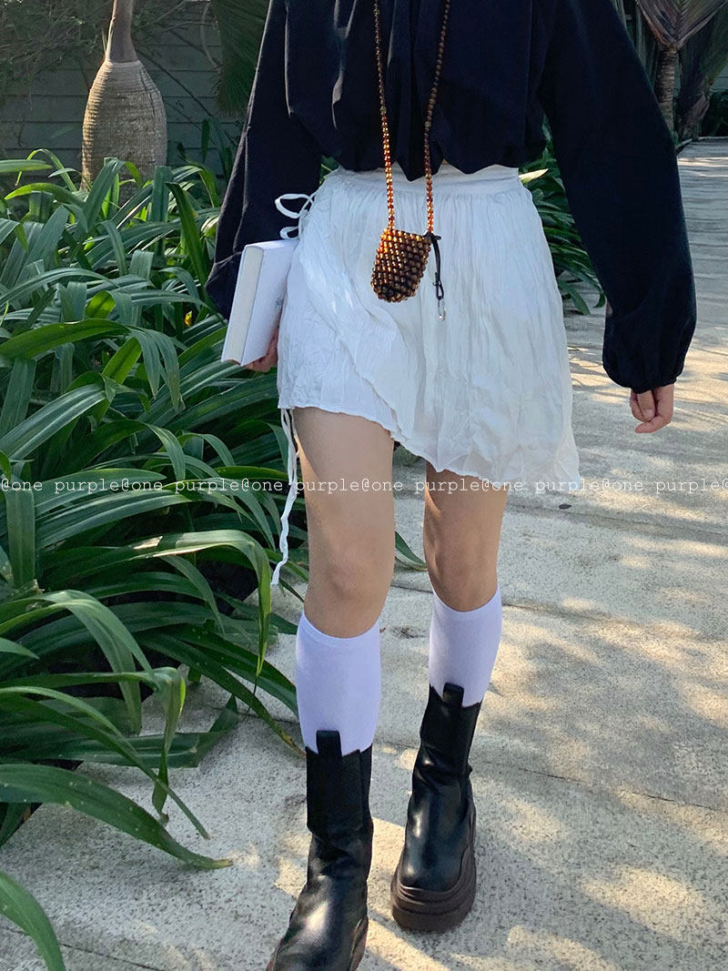 ONE PURPLE韩国博主同款不规则设计感褶皱半身裙高腰显瘦系带短裙|msdalam kategori Butik wanita / wanita, skirt - dari Buy2taobao.com untuk memberikan perkhidmatan ejen Taobao profesional membeli