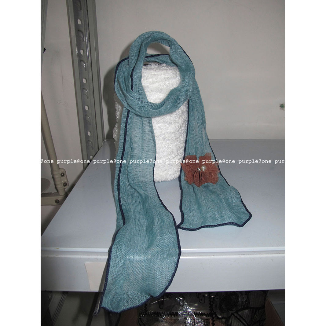 one purple| 搭配款~撞色棉麻装饰围巾diy自制撞色珍珠花朵丝巾