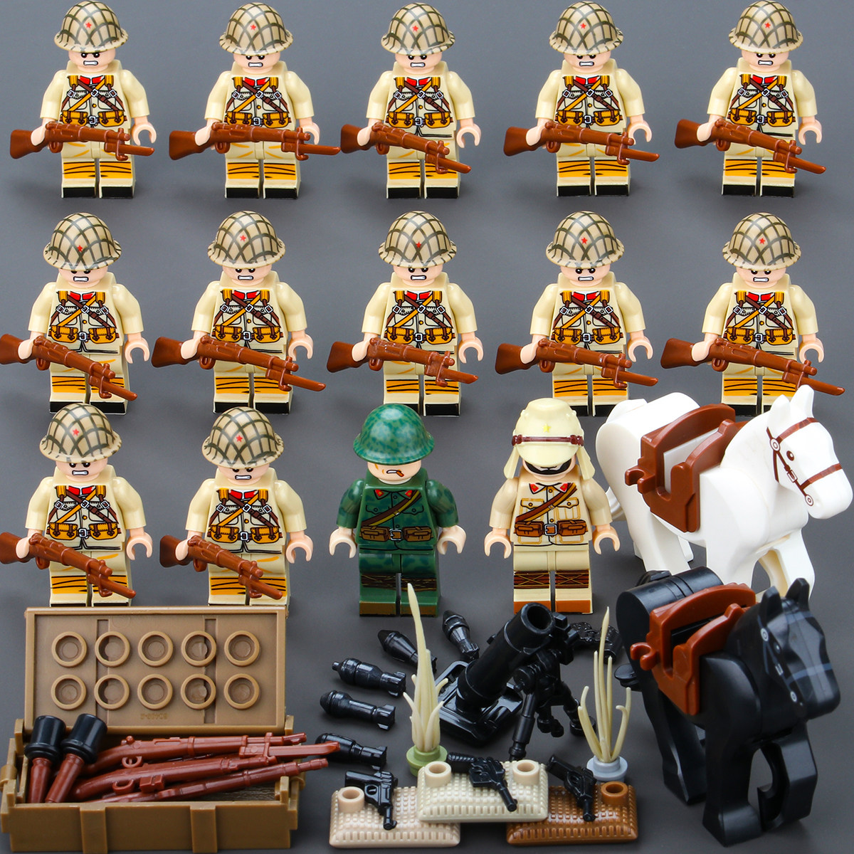 适用于乐高二战军事人仔八路军美军坦克装甲车重机枪拼装积木玩具