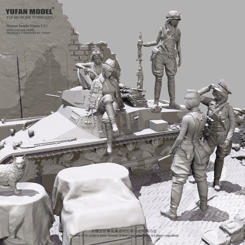 YUFAN MODEL1/35 1号坦克故事女兵全套装树脂白模YFWW-2221
