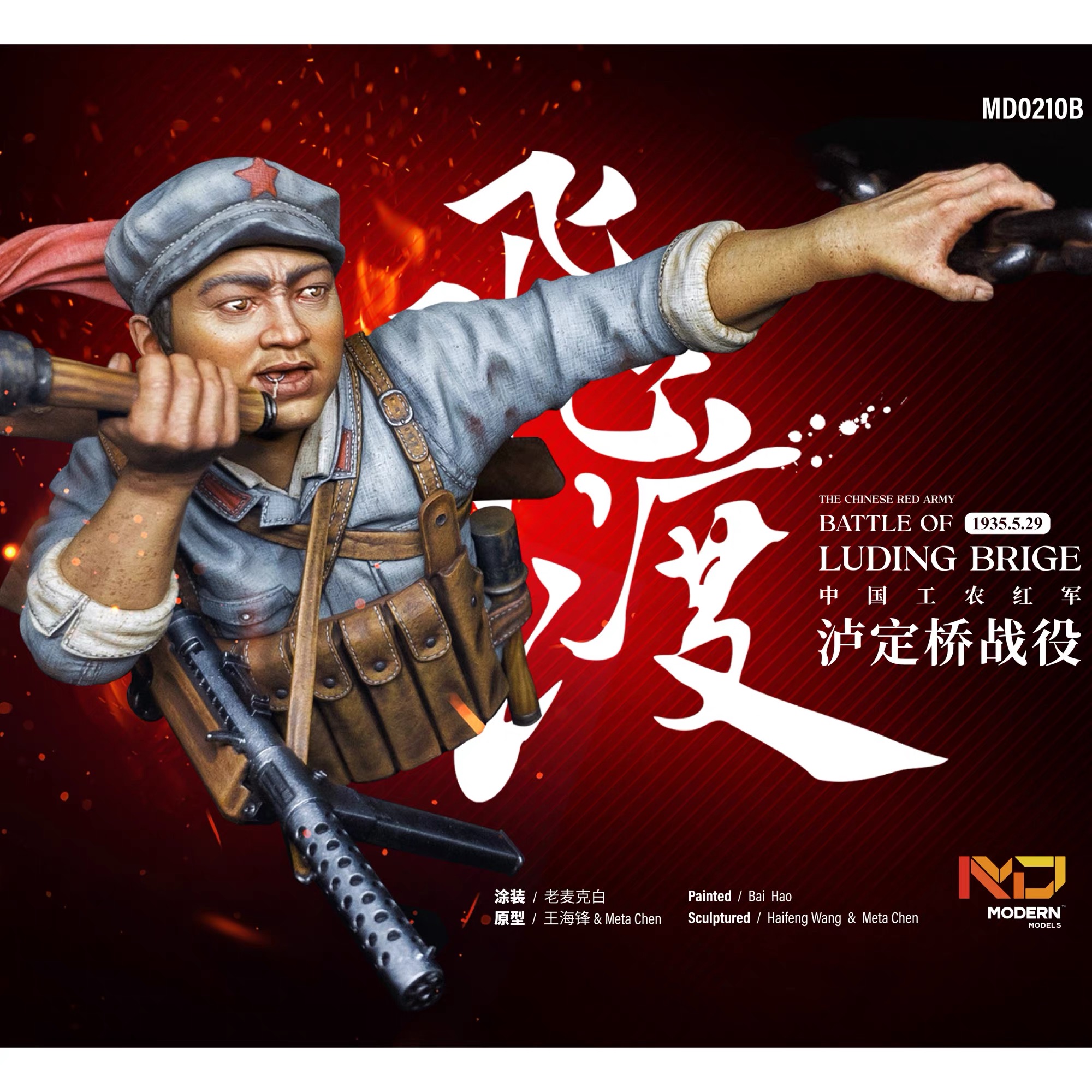 摩登模型原创 中国红军-飞渡 微缩模型 人物胸像白模3D打印
