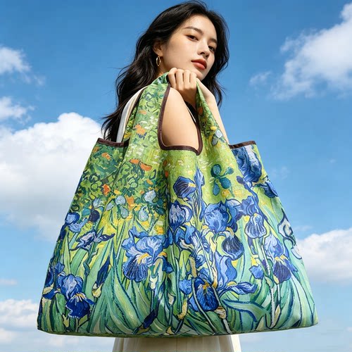 手提油画卡通购物袋超市可折叠大容量买菜包女手提旅行衣物收纳袋