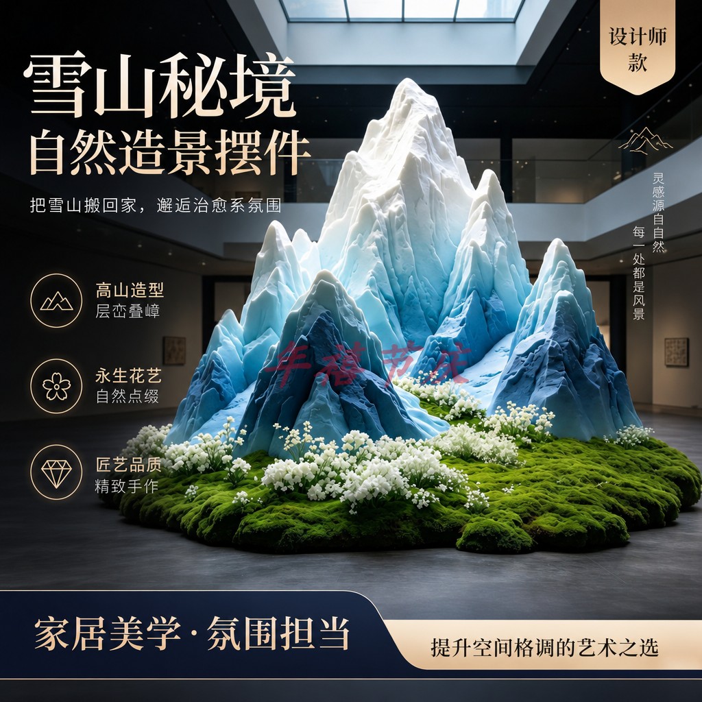 泡沫雪山假山定制大型雕塑仿真石头造型道具造景婚庆商业背景橱窗