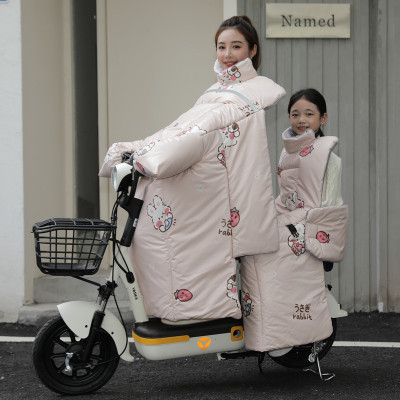 电动摩托车挡风被亲子加厚保暖后座电瓶车加大儿童冬季加绒防风罩