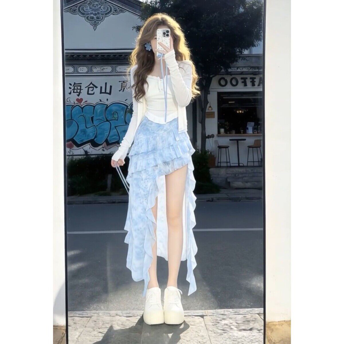韩系巨好看穿搭一整套早春2026新款白色T恤女不规则半身裙子套装