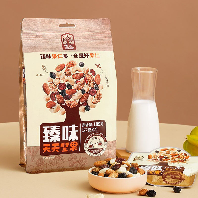 臻味混合坚果原味无添加袋装进口腰果仁核桃仁办公室休闲食品189g