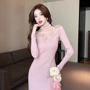NOHASHTAG法式设计感花朵围脖性感针织连衣裙女纯欲中长款裙子