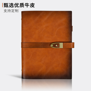 商务笔记本本子高档真皮工作本定制可印logo文艺精致日记本加厚办公活页本二层牛皮个性 创意a5手帐工作记事本