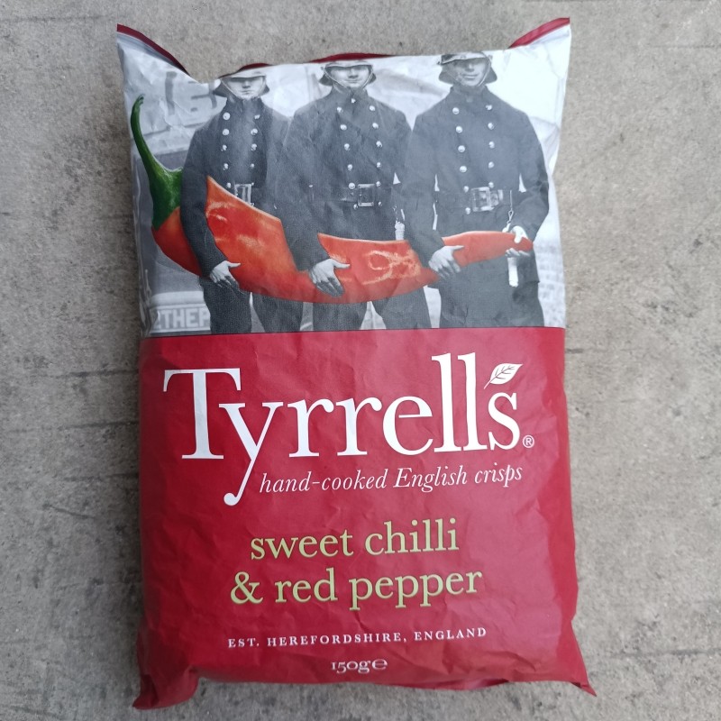 现货英国进口Tyrrells泰瑞甜辣椒味手工薯片休闲零食150g